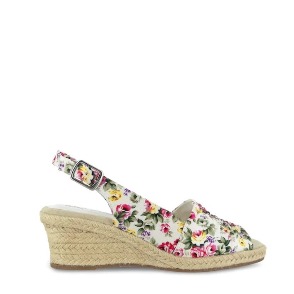 Floral Espadrille Wedge Slingback Sandal - White/Pink